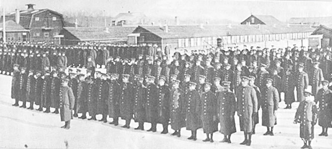 Soldiers at Red Feather Farm Barracks in Selkirk