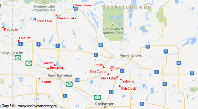 Saskatchewan Locations associated with Northwest Rebellion of 1885