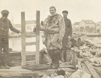Nelson as a young man in his diving suit