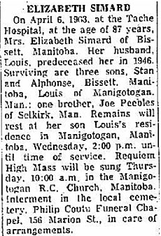 Elizabeth Simard Obit 1963