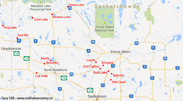 Saskatchewan places associated with Northwest Rebellion